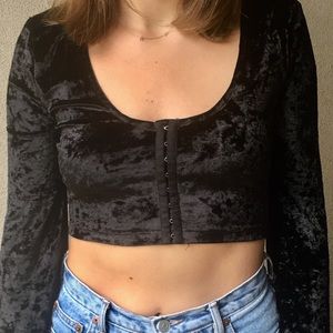 Tobi cropped crushed velvet bell sleeve top